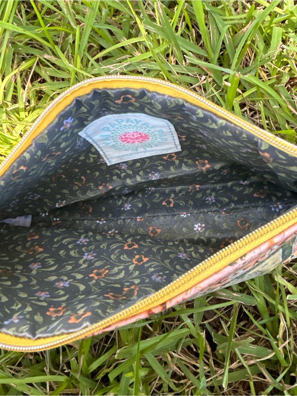 Papaya Pink and Green Peacock Zip Cosmetic Pouch - Picture 8 of 8